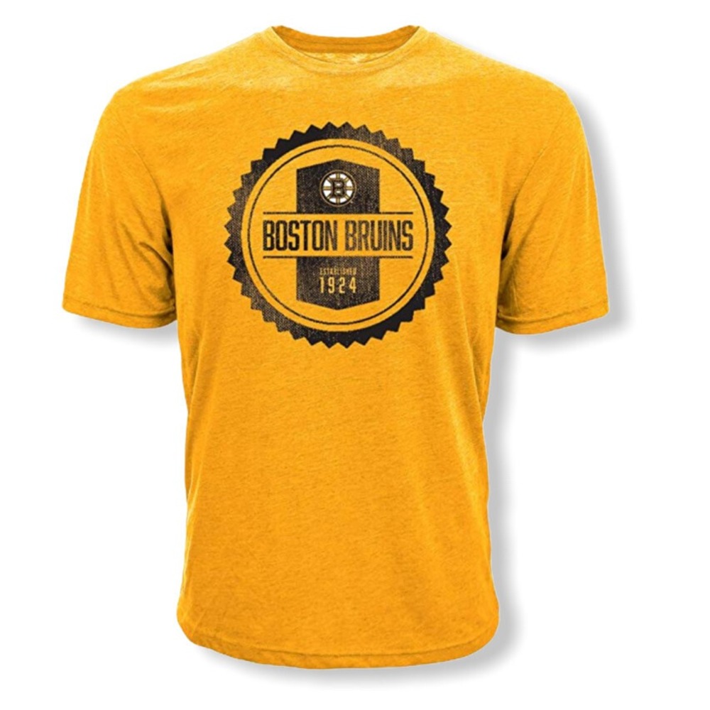 Levelwear Boston Bruins Mens Gold Heathered Graphic T-Shirt NHL Established 1924